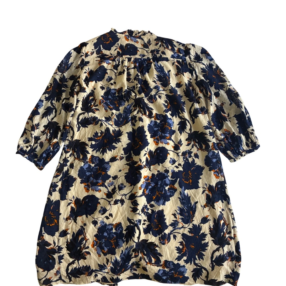 DVF Layla Shirt Dress Sz L Blue & Orange Floral Pintuck Boho Cottage Core - Picture 4 of 11